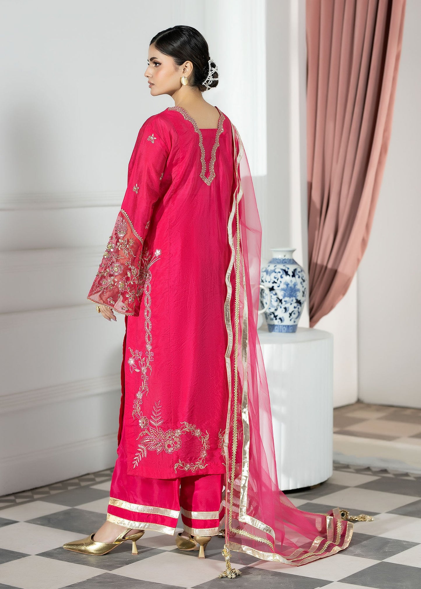 Festive Wear Hot Pink Silk Kurta Pajama Set Online in Sri Lanka India Australia