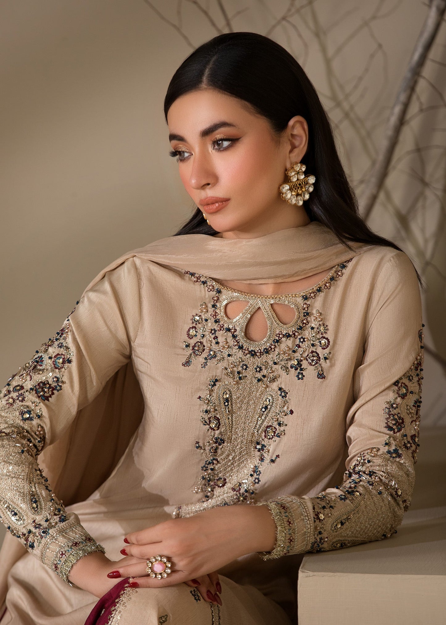 Festive Wear Ivory Silk Sharara Kurti Dupatta Online in Sri Lanka India Australia