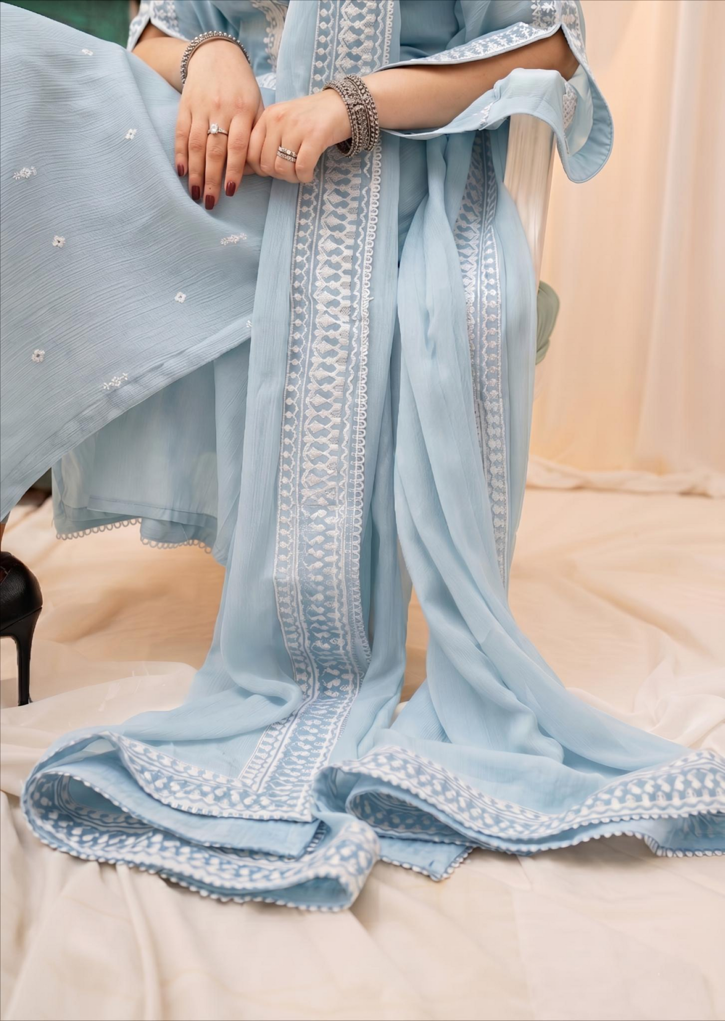 Festive Wear Light Blue Chiffon Kurta Set Online in Sri Lanka India Australia