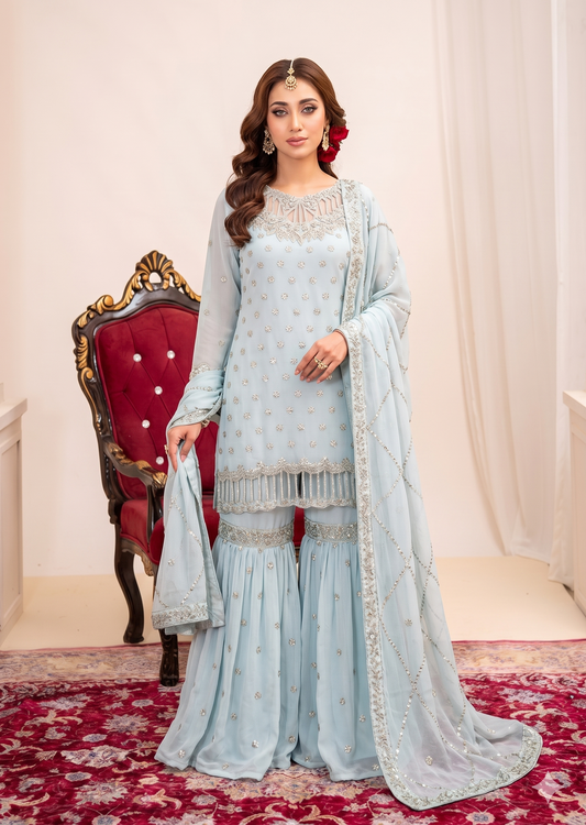 Festive Wear Light Blue Embroidered Gharara Online in Sri Lanka India Australia
