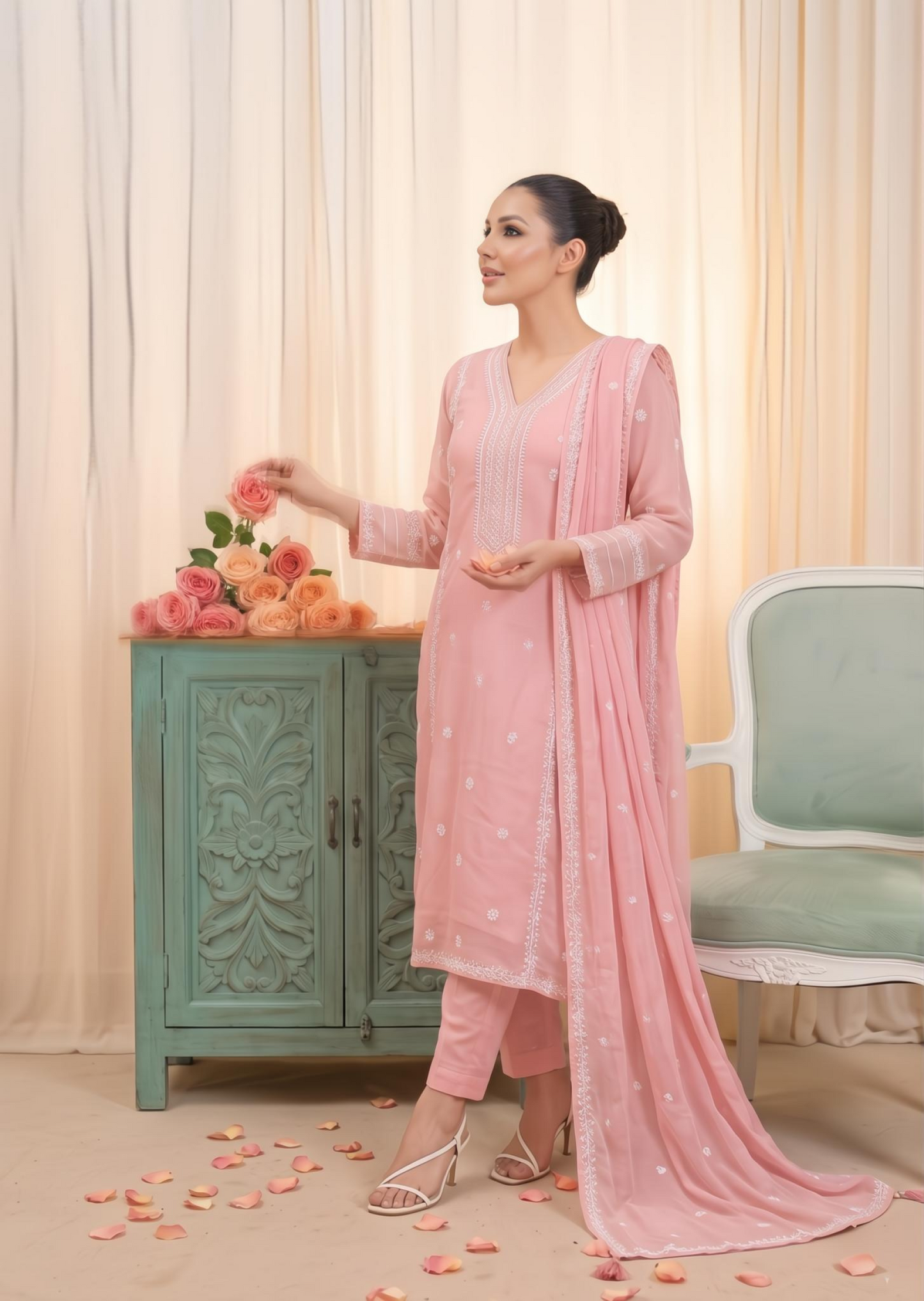 Festive Wear Light Pink Embroidered Kurta Pajama Online in Sri Lanka India Australia