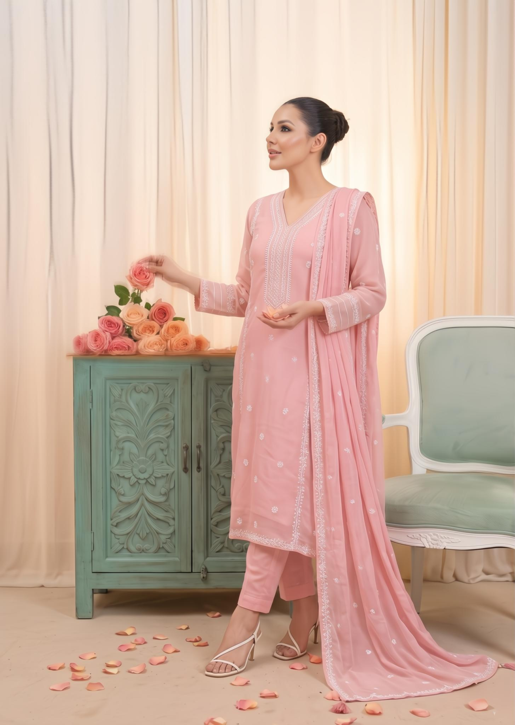 Festive Wear Light Pink Embroidered Kurta Set Online in Sri Lanka India Australia