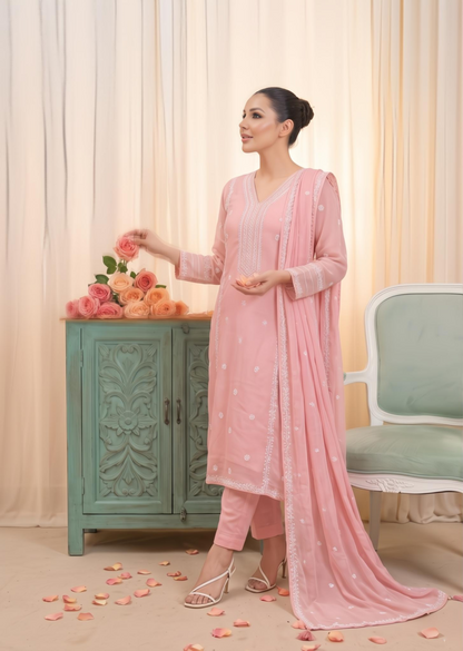Festive Wear Light Pink Embroidered Kurta Set Online in Sri Lanka India Australia