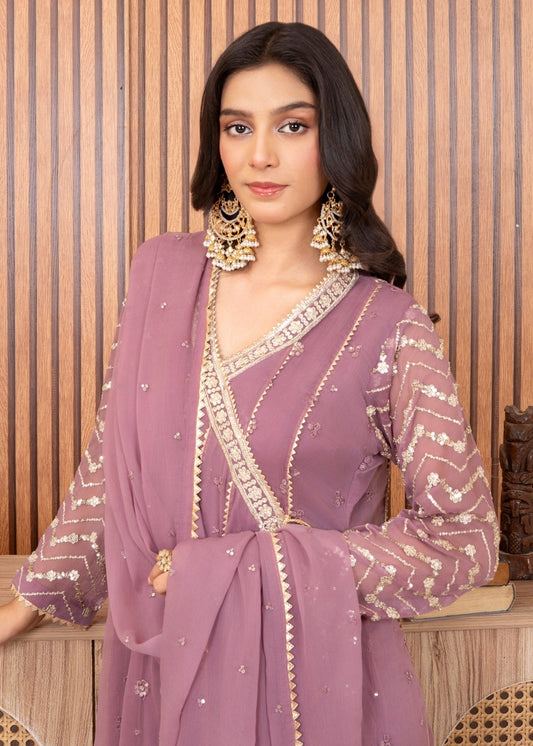 Festive Wear Lilac Chiffon 3 Piece Suit Online in Sri Lanka India Australia