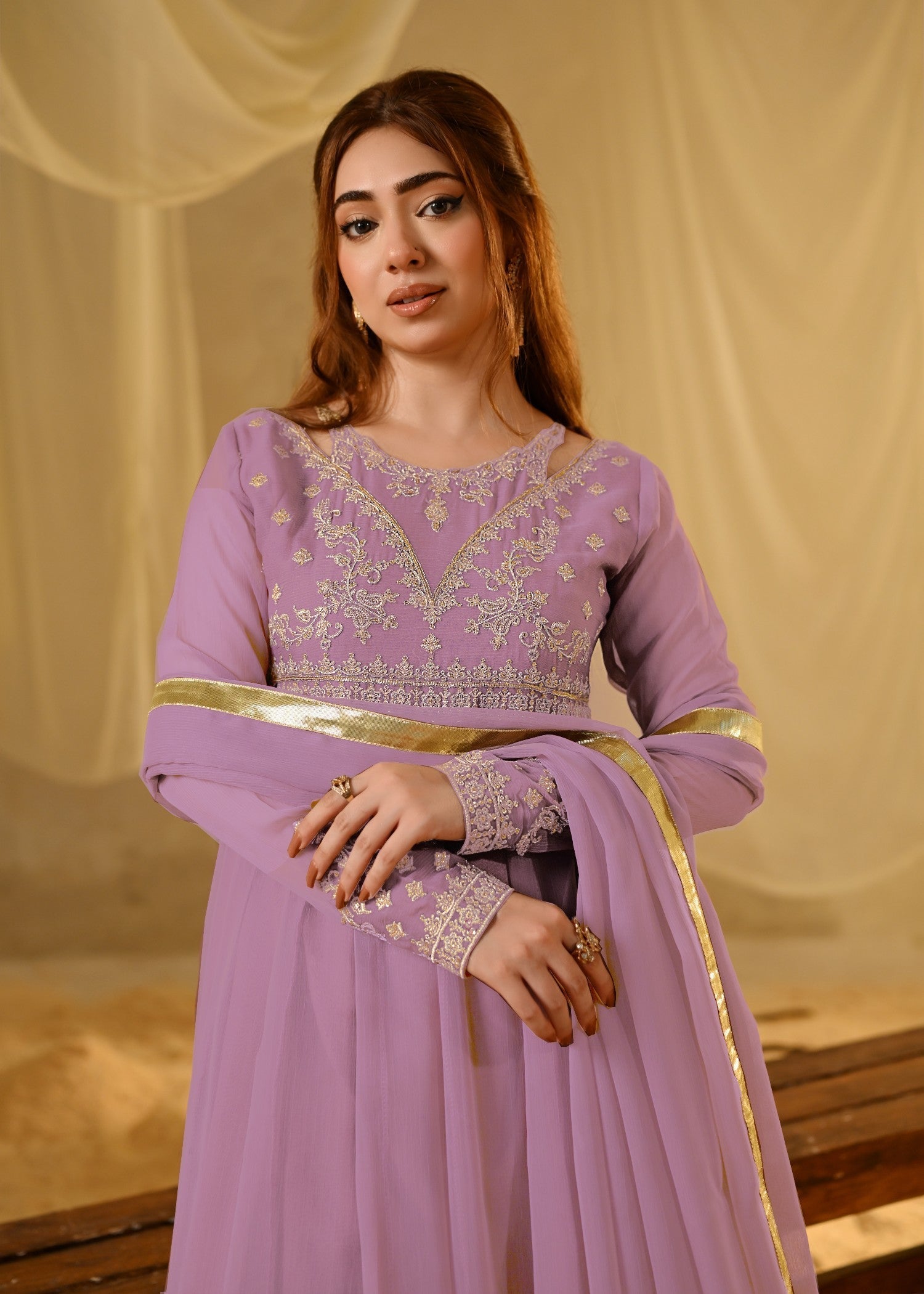Festive Wear Lilac Chiffon Kurta Set Online in Sri Lanka India Australia