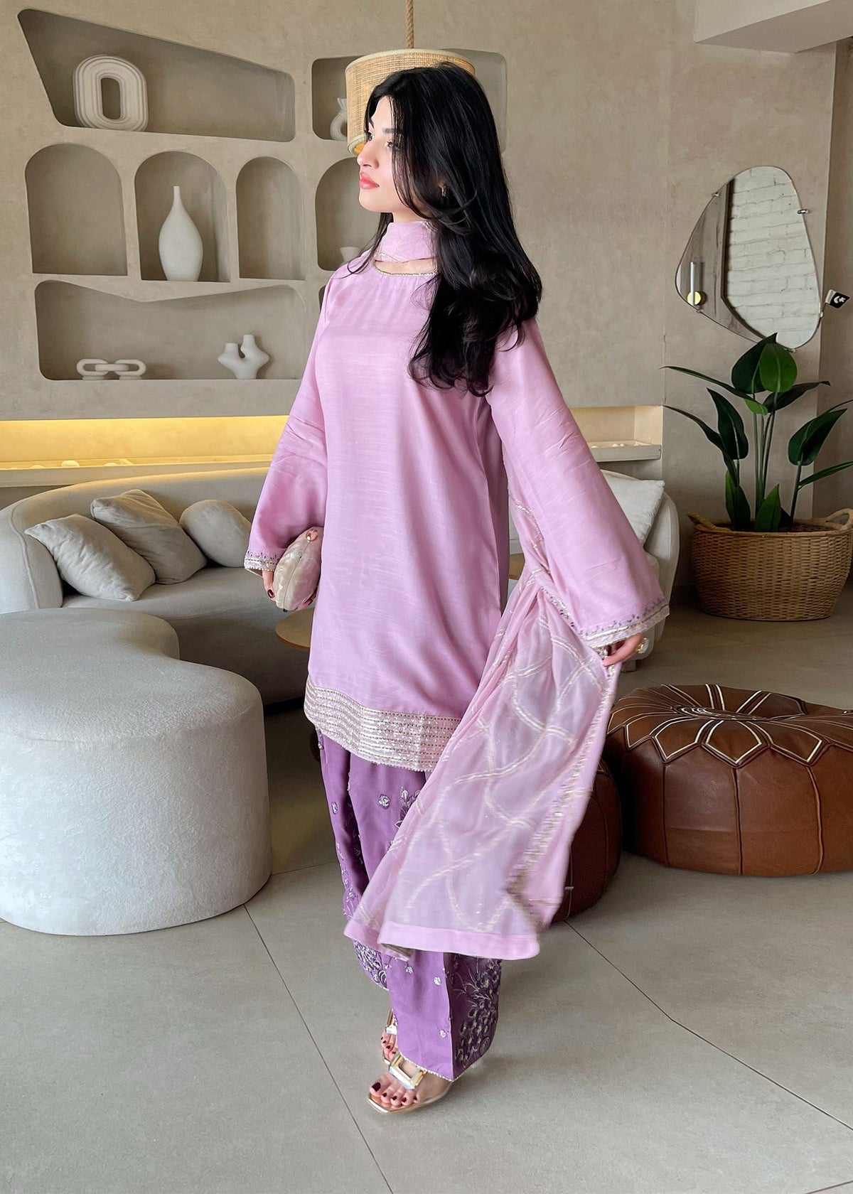 Festive Wear Lilac Raw Silk Farshi Shalwar Pakistani Suit Online in Sri Lanka India Australia