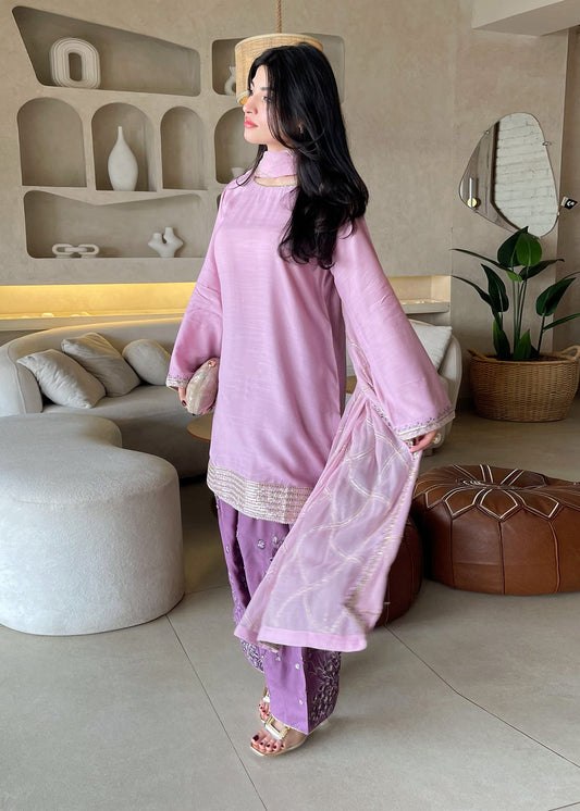 Festive Wear Lilac Raw Silk Farshi Shalwar Pakistani Suit Online in Sri Lanka India Australia