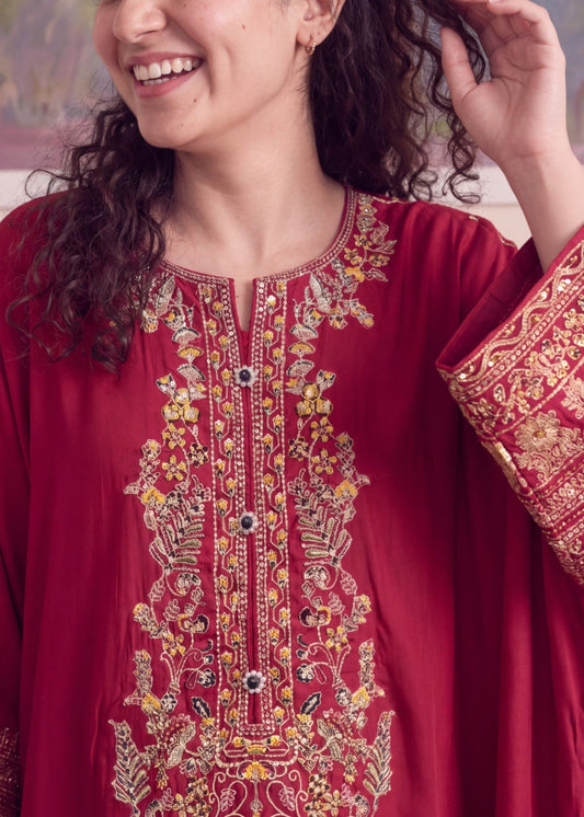 Festive Wear Maroon Linen Kaftan Online in Sri Lanka India Australia