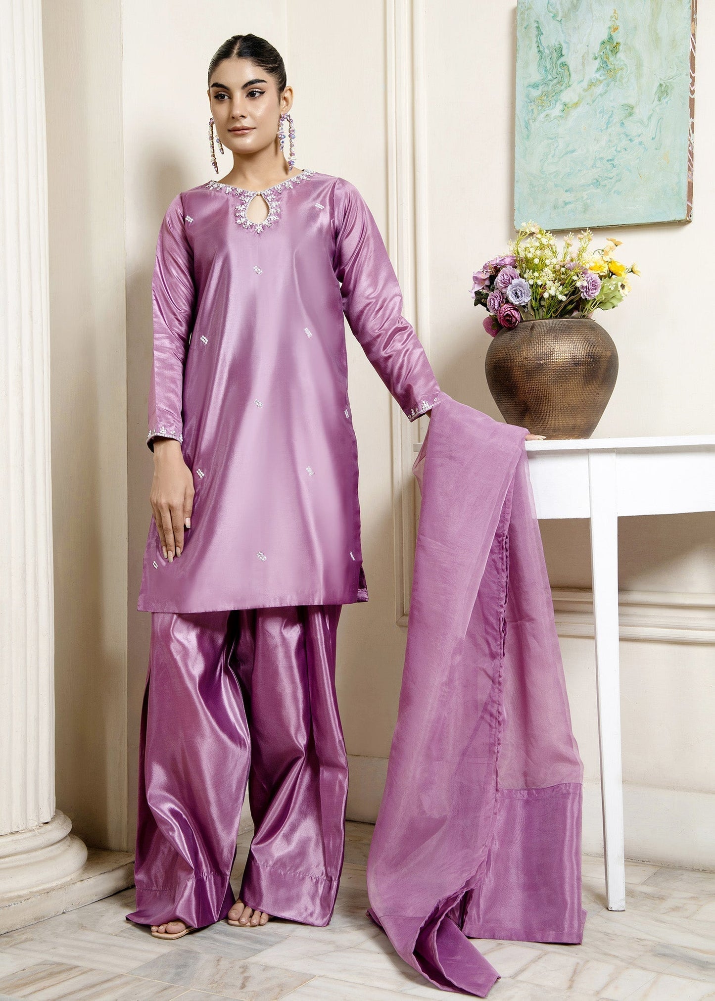 Festive Wear Mauve Farshi Shalwar Suit Online in Dubai UAE Abudhabi Ajman Sharjah