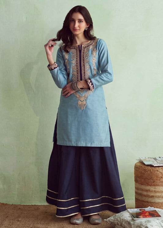 Festive Wear Midnight Blue Sharara Pakistani Designer Suits Online in Sri Lanka India Australia