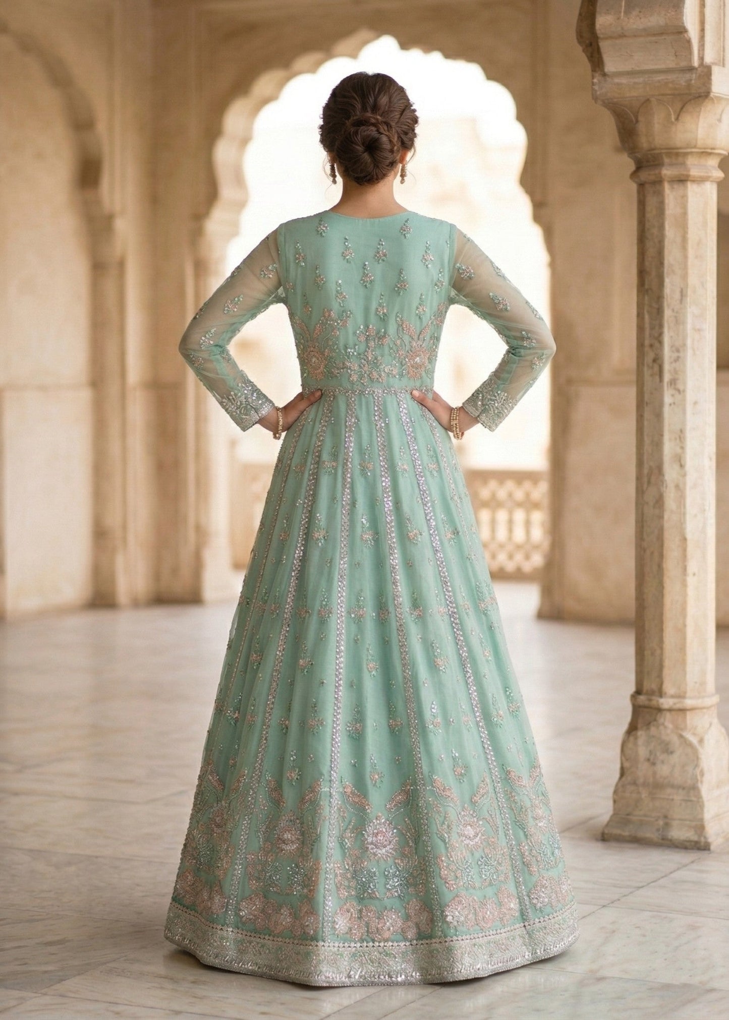 Festive Wear Mint Green Organza Pakistani Suit Online in Sri Lanka India Australia