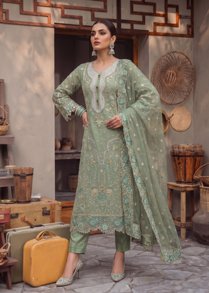 Festive Wear Moss Green Organza Suit Online in Sri Lanka India Australia