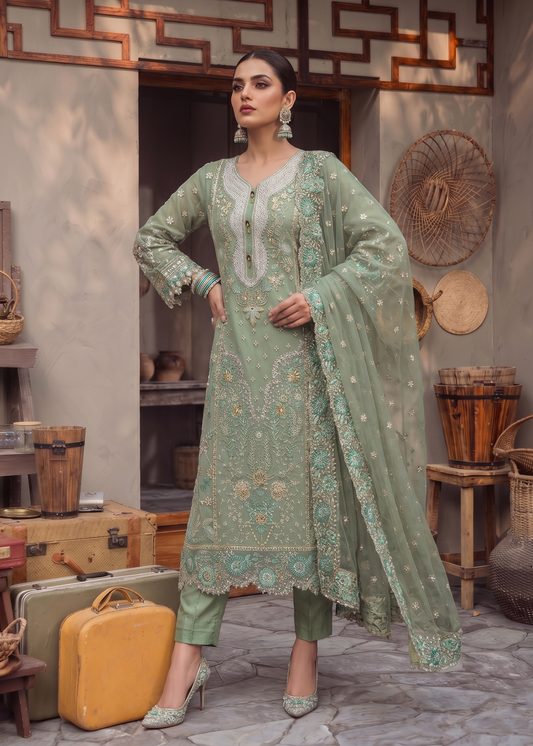 Festive Wear Moss Green Organza Suit Online in Sri Lanka India Australia