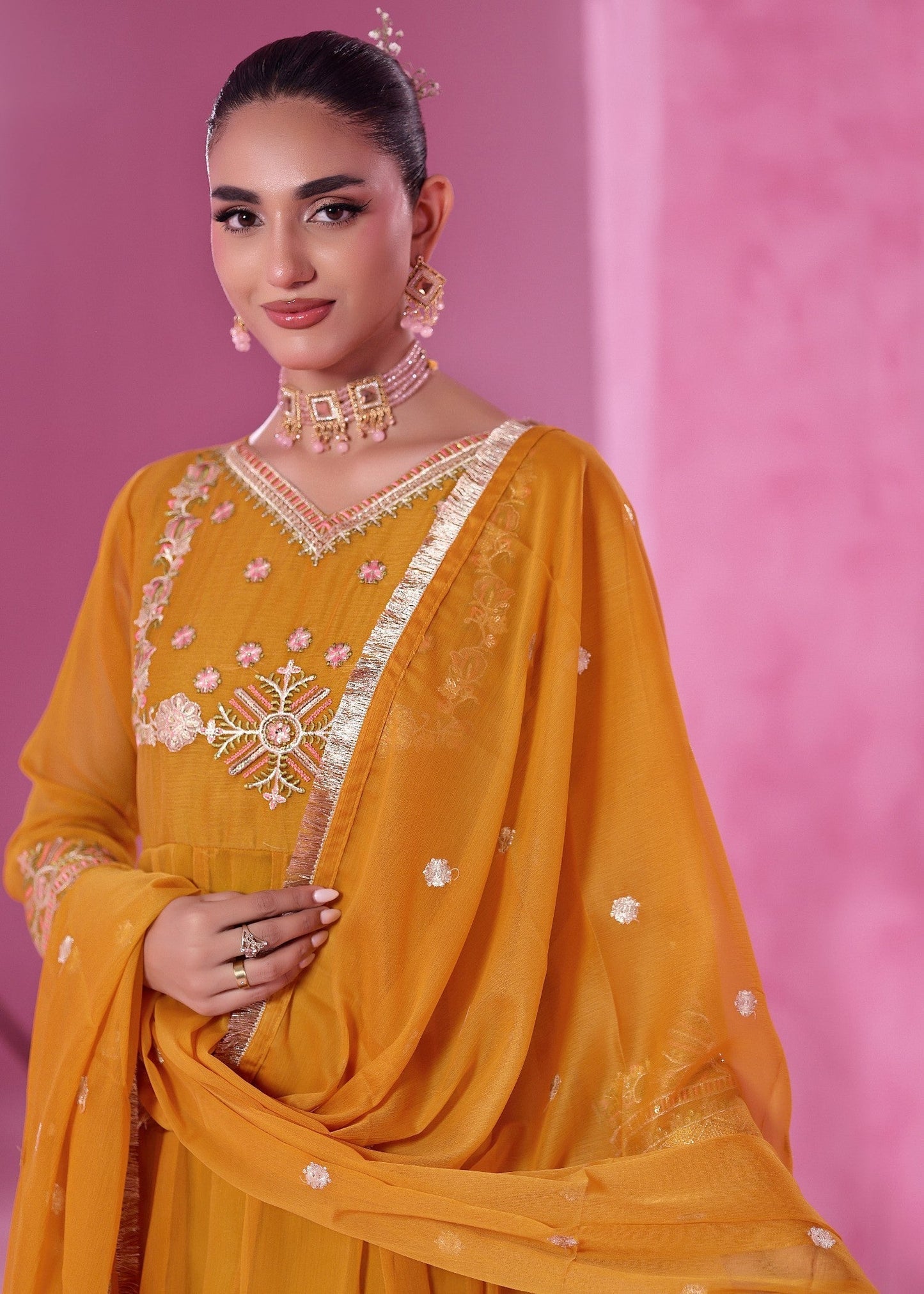 Festive Wear Mustard Chiffon Pakistani Suit Online in Sri Lanka India Australia