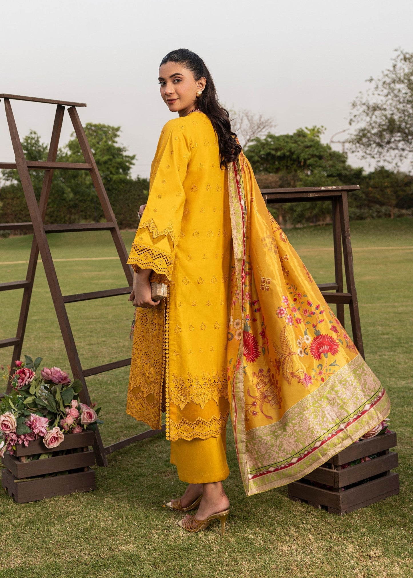 Festive Wear Mustard Chikankari Cotton 3 Piece Suit Online in Sri Lanka India Australia