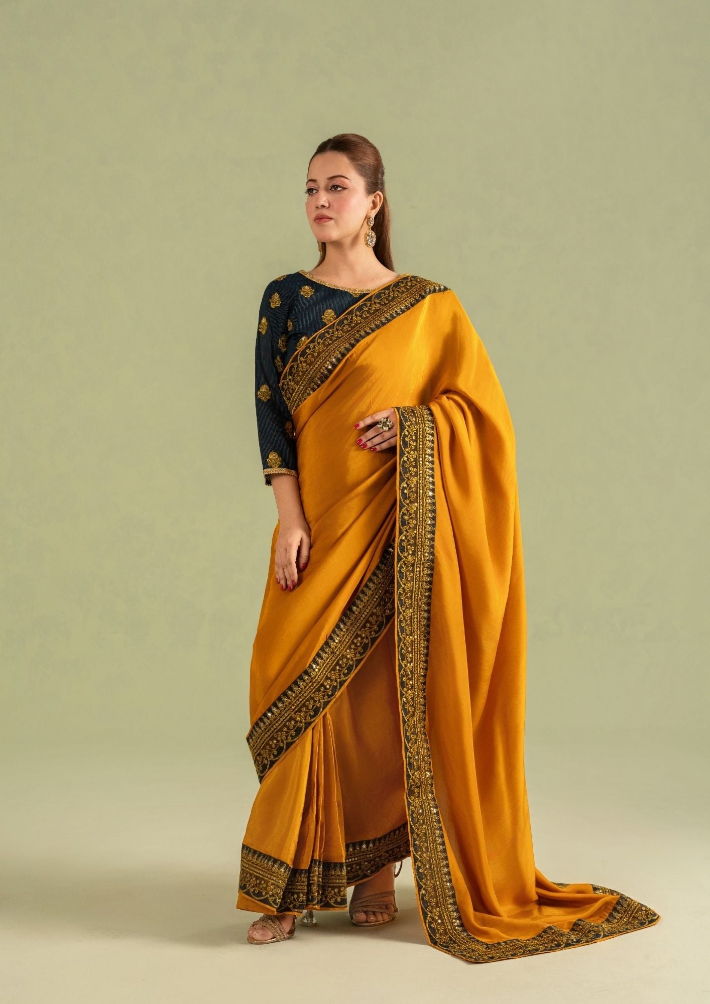 Festive Wear Mustard Gold Georgette Saree with Blouse Online in Sri Lanka India Australia