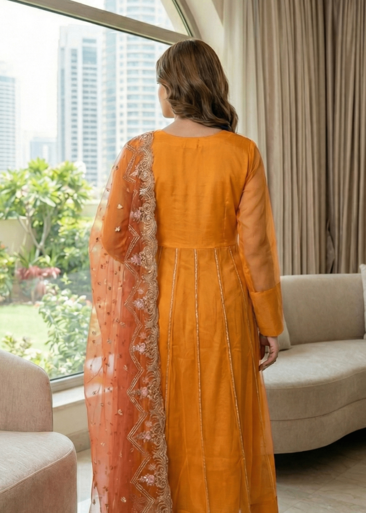 Festive Wear Mustard Organza Pakistani Suit Online in Dubai DXB UAE Abudhabi Meena Bazaar