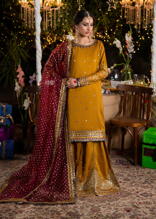 Festive Wear Mustard Raw Silk Sharara with Organza Dupatta Online in Sri Lanka India Australia
