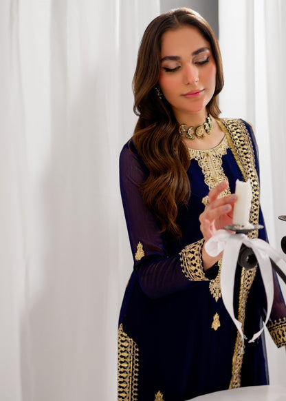 Festive Wear Navy Blue Embroidered Chiffon Suit Online in Sri Lanka India Australia