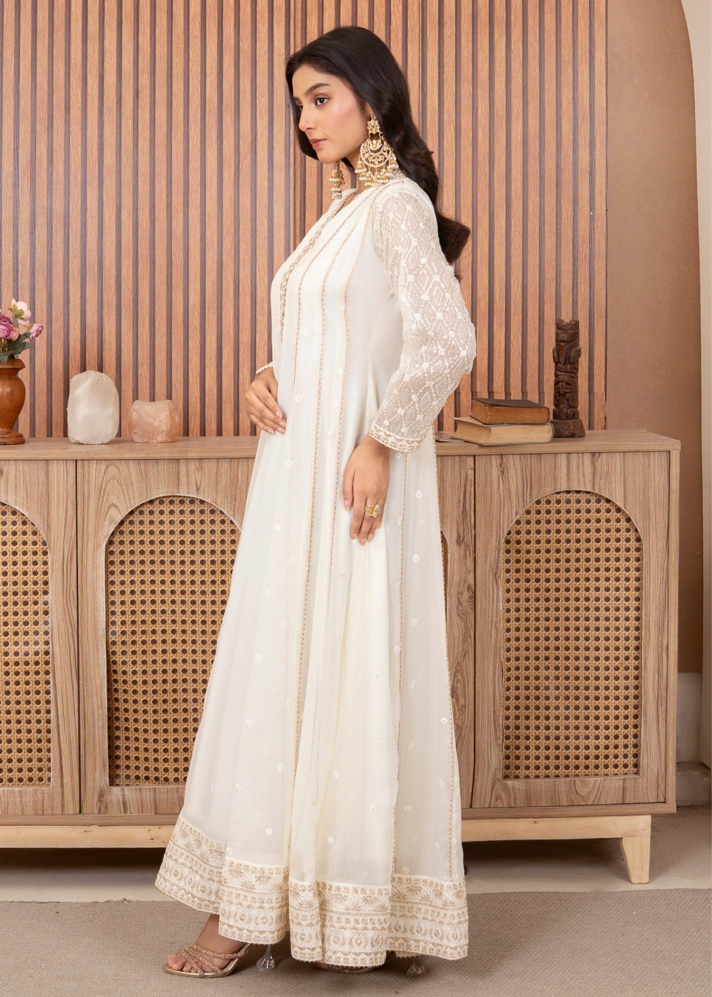 Festive Wear Off White Chiffon Embellished Maxi Dress Online in Sri Lanka India Australia