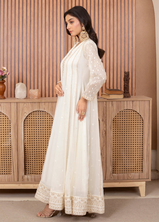 Festive Wear Off White Chiffon Embellished Maxi Dress Online in Sri Lanka India Australia