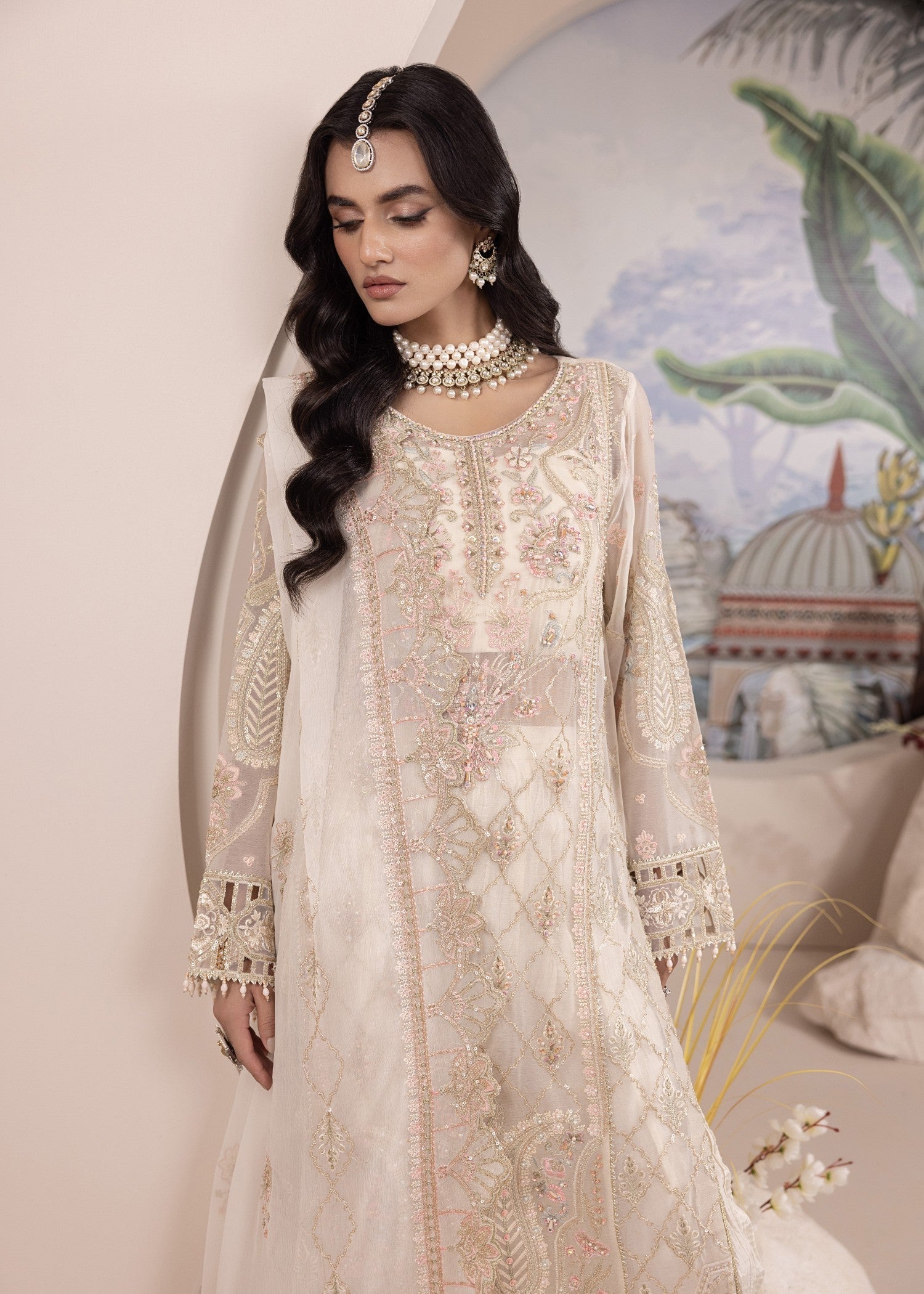Festive Wear Off-White Chiffon Embroidered Suit Online in Sri Lanka India Australia