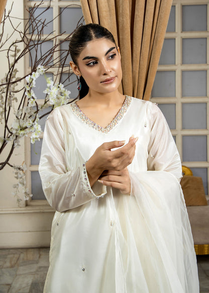 Festive Wear Off-White Kattan Silk Embellished Suit Online in Sri Lanka India Australia