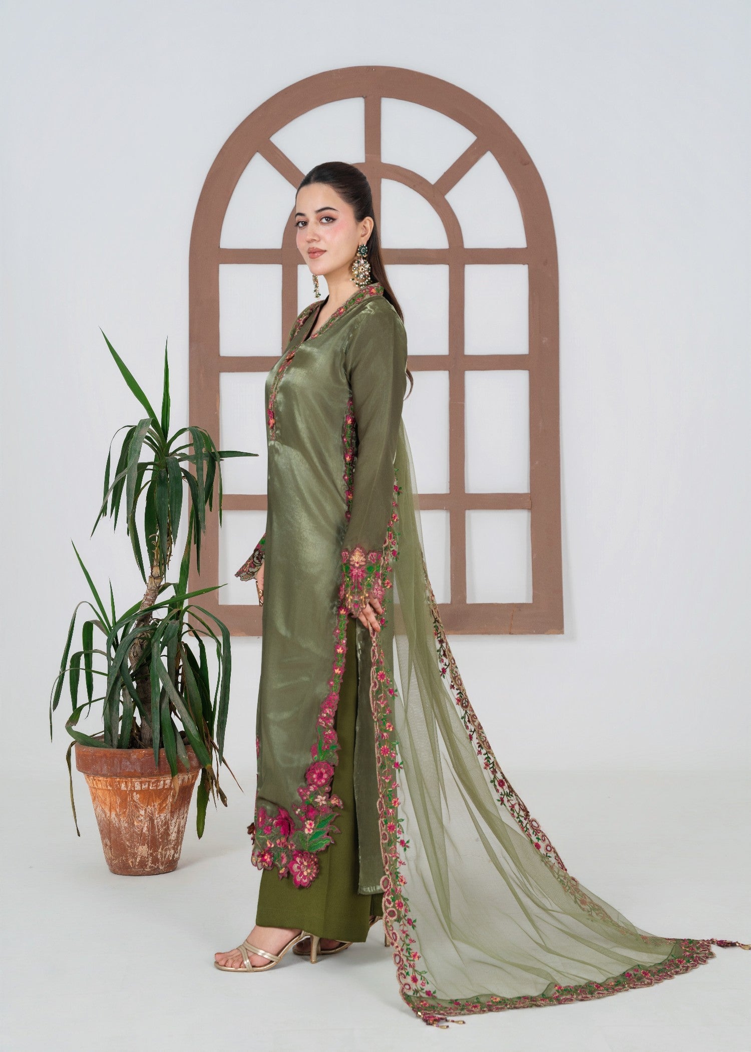 Festive Wear Olive Green Embroidered Silk Suit Online in Sri Lanka India Australia