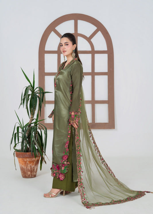 Festive Wear Olive Green Embroidered Silk Suit Online in Sri Lanka India Australia