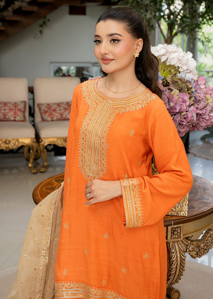 Festive Wear Orange Raw Silk Shalwar Kameez Online in Dubai UAE Abudhabi Ajman Sharjah