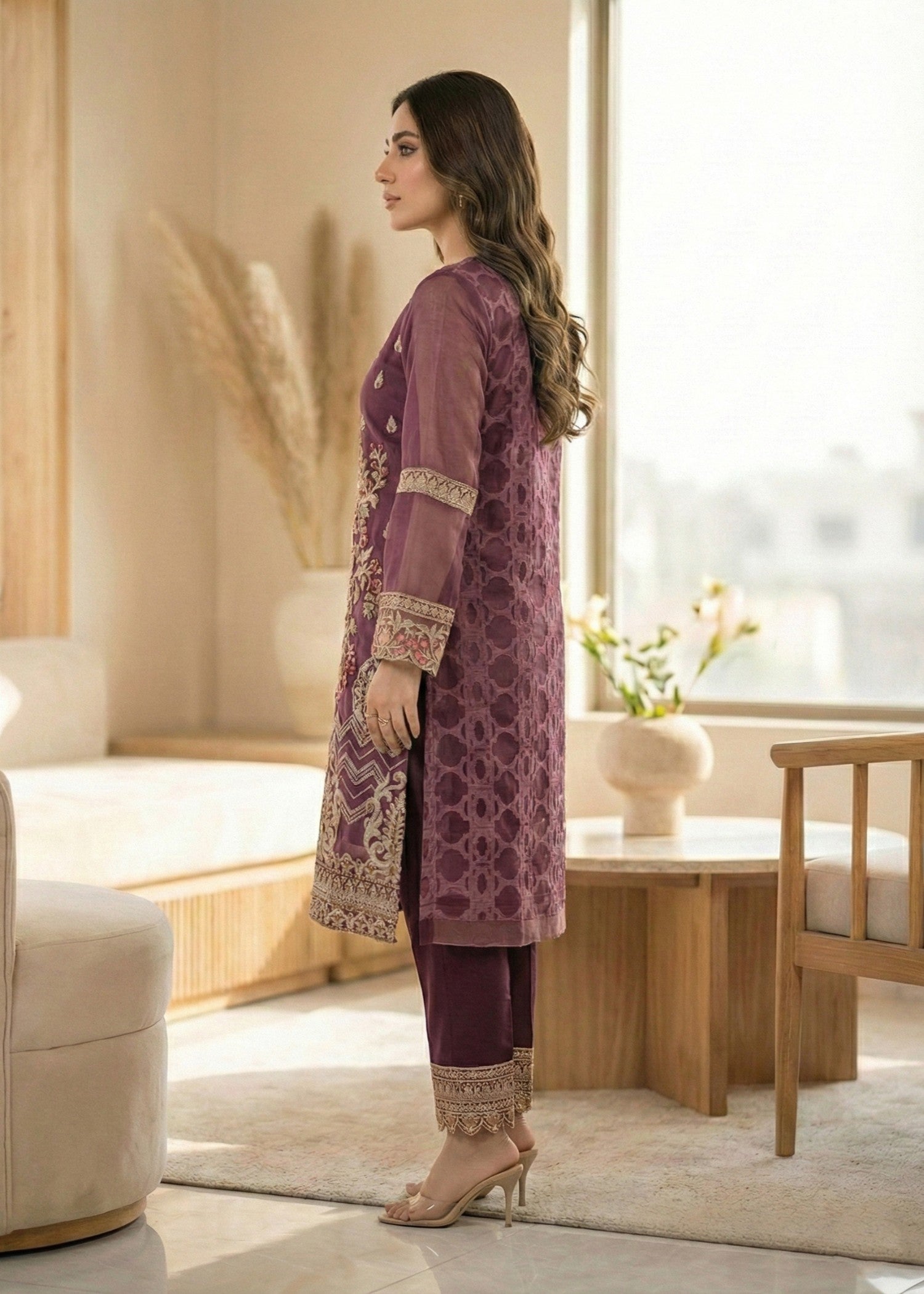 Festive Wear Organza Suit Plum Online in Sri Lanka India Australia