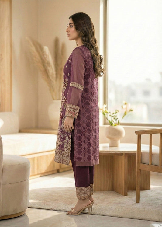 Festive Wear Organza Suit Plum Online in Sri Lanka India Australia