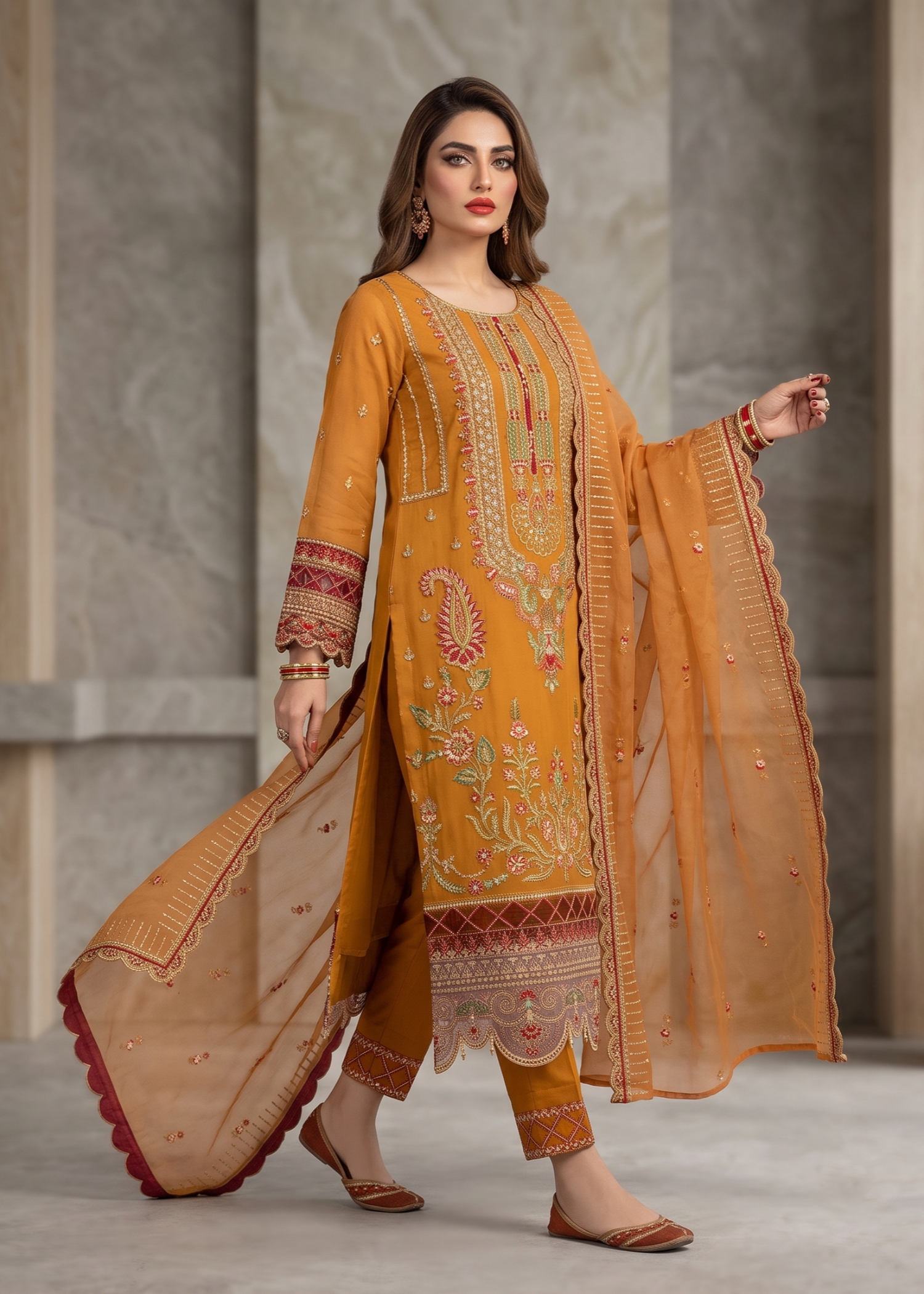Festive Wear Organza Suit Rust Orange Online in Sri Lanka India Australia