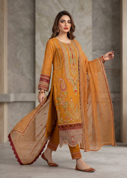 Festive Wear Organza Suit Rust Orange Online in Sri Lanka India Australia