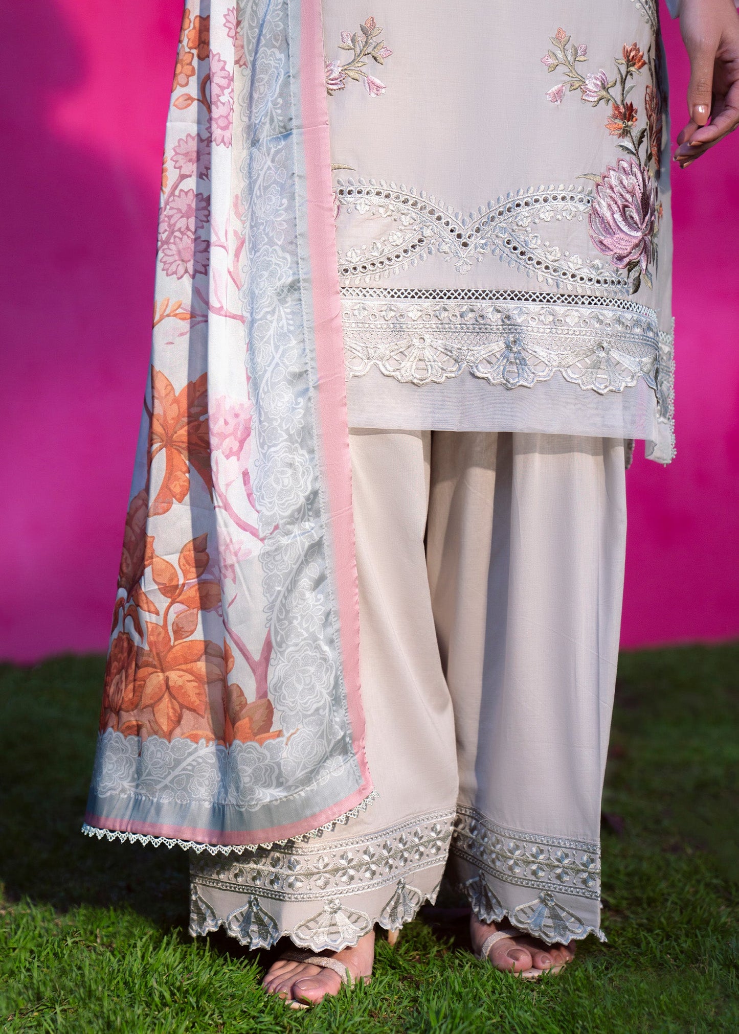 Festive Wear Pastel Grey Embroidered Lawn Suit Online in Sri Lanka India Australia