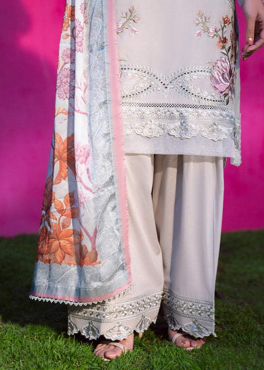 Festive Wear Pastel Grey Embroidered Lawn Suit Online in Sri Lanka India Australia