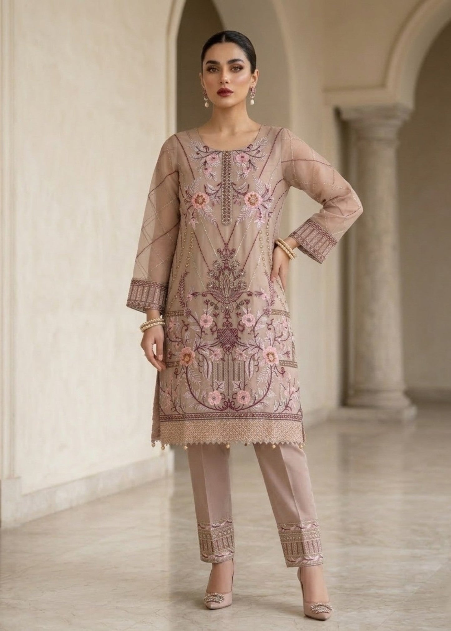 Festive Wear Pastel Pink Organza Suit Online in Sri Lanka India Australia