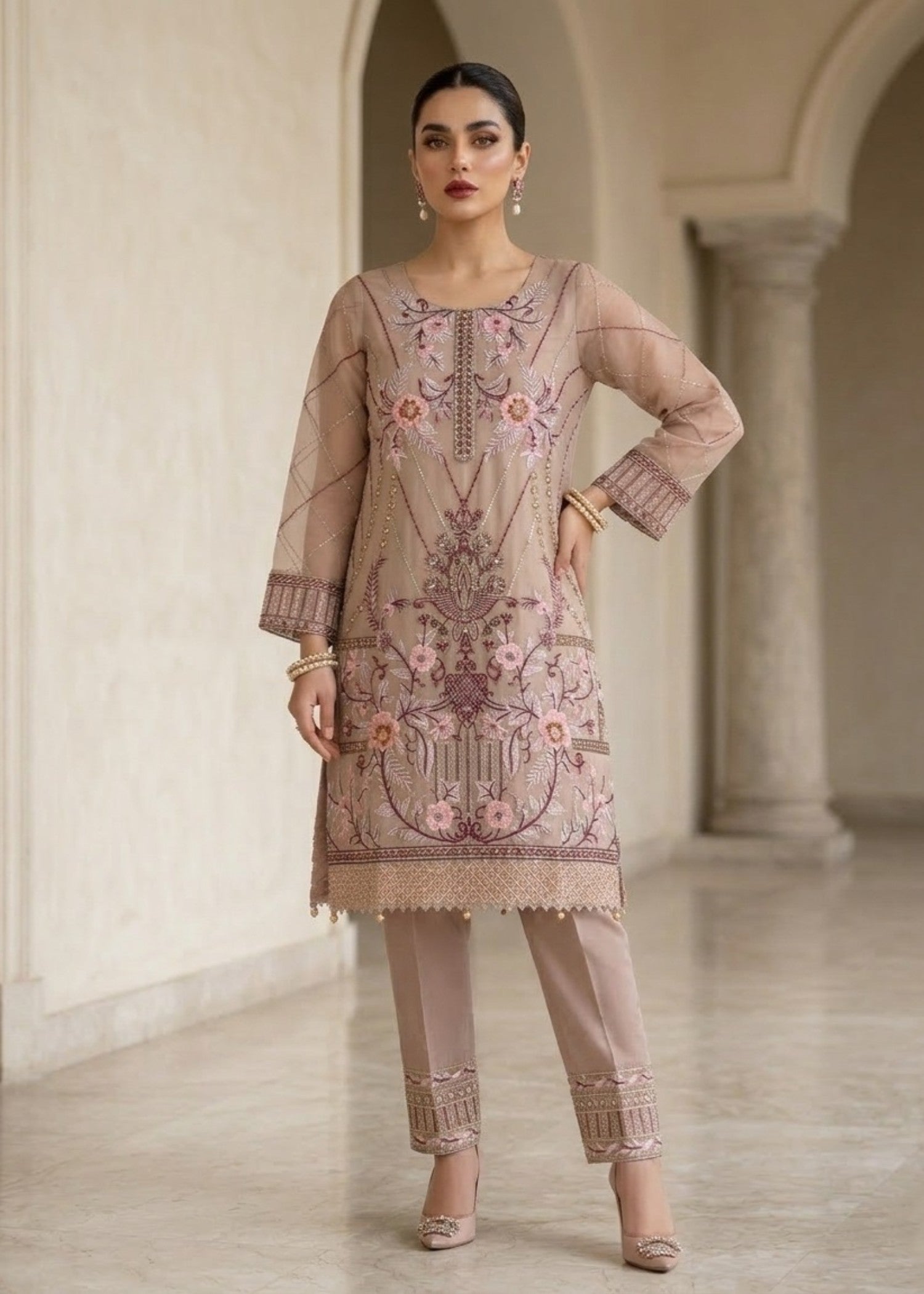 Festive Wear Pastel Pink Organza Suit Online in Sri Lanka India Australia