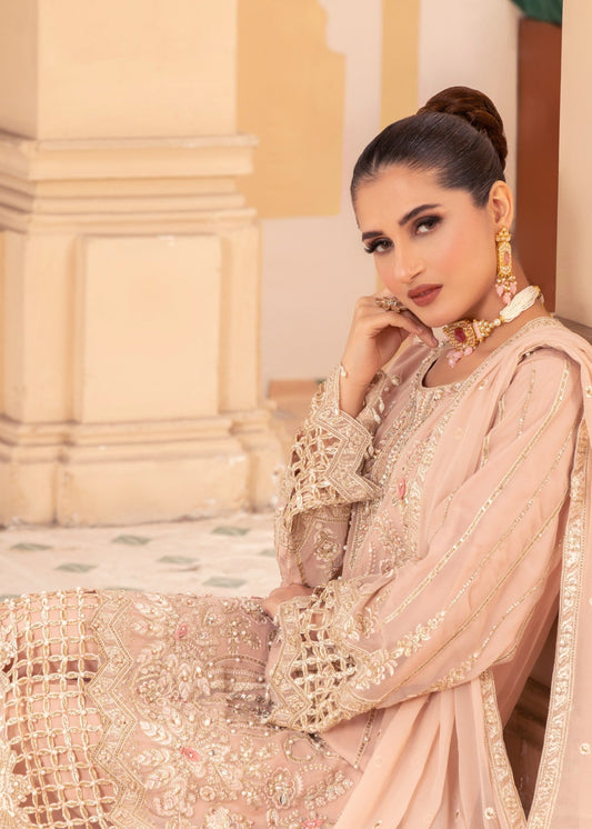 Festive Wear Peach Organza Cut Work Suit Online in Sri Lanka India Australia