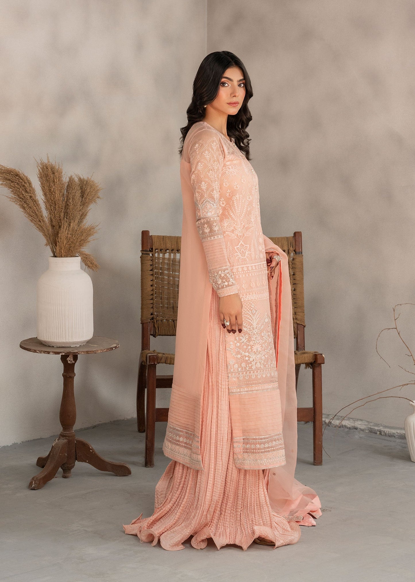 Festive Wear Peach Organza Pakistani Suit Online in Sri Lanka India Australia