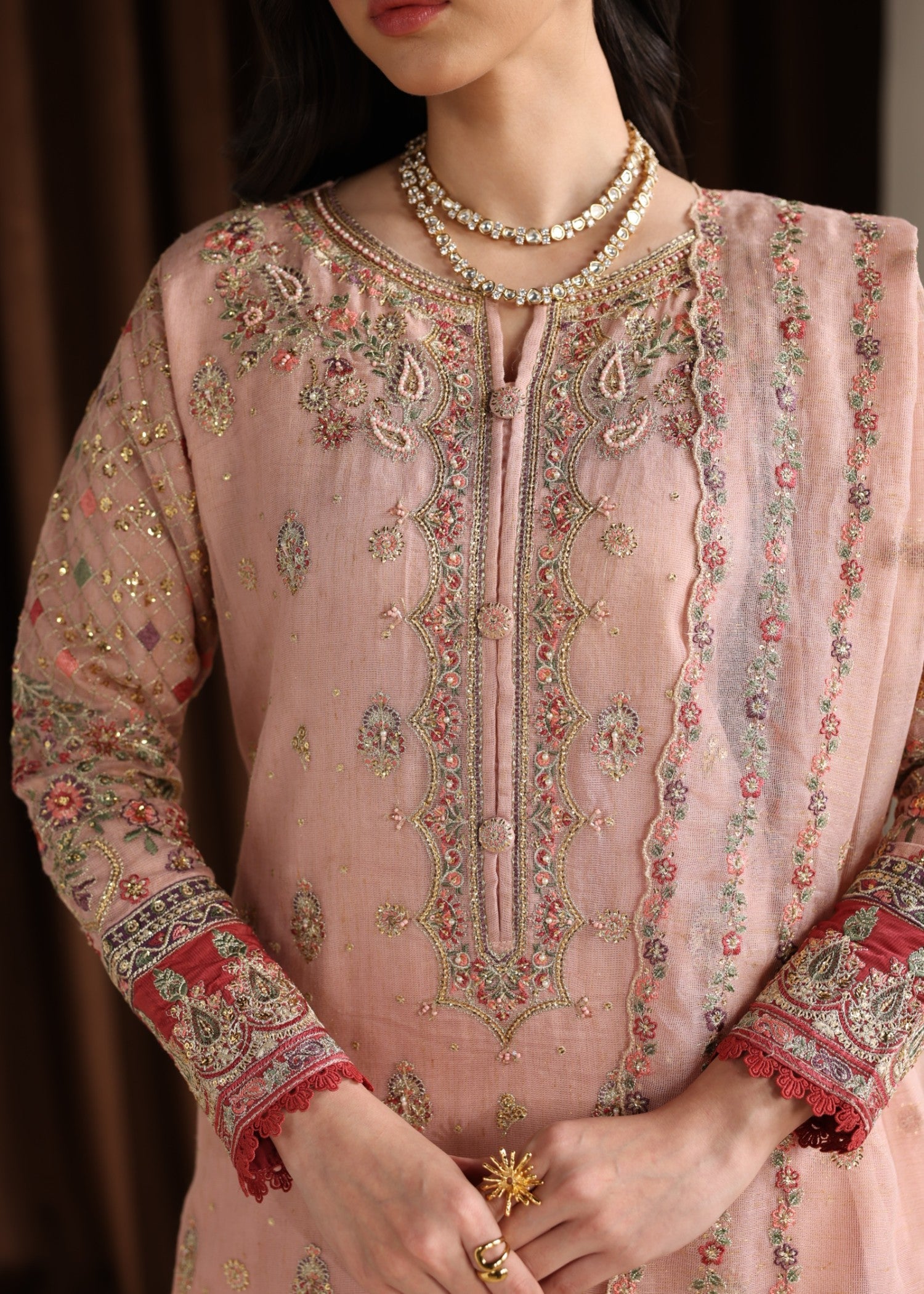 Festive Wear Pink Embroidered Khaddi Net Suit Online in Sri Lanka India Australia