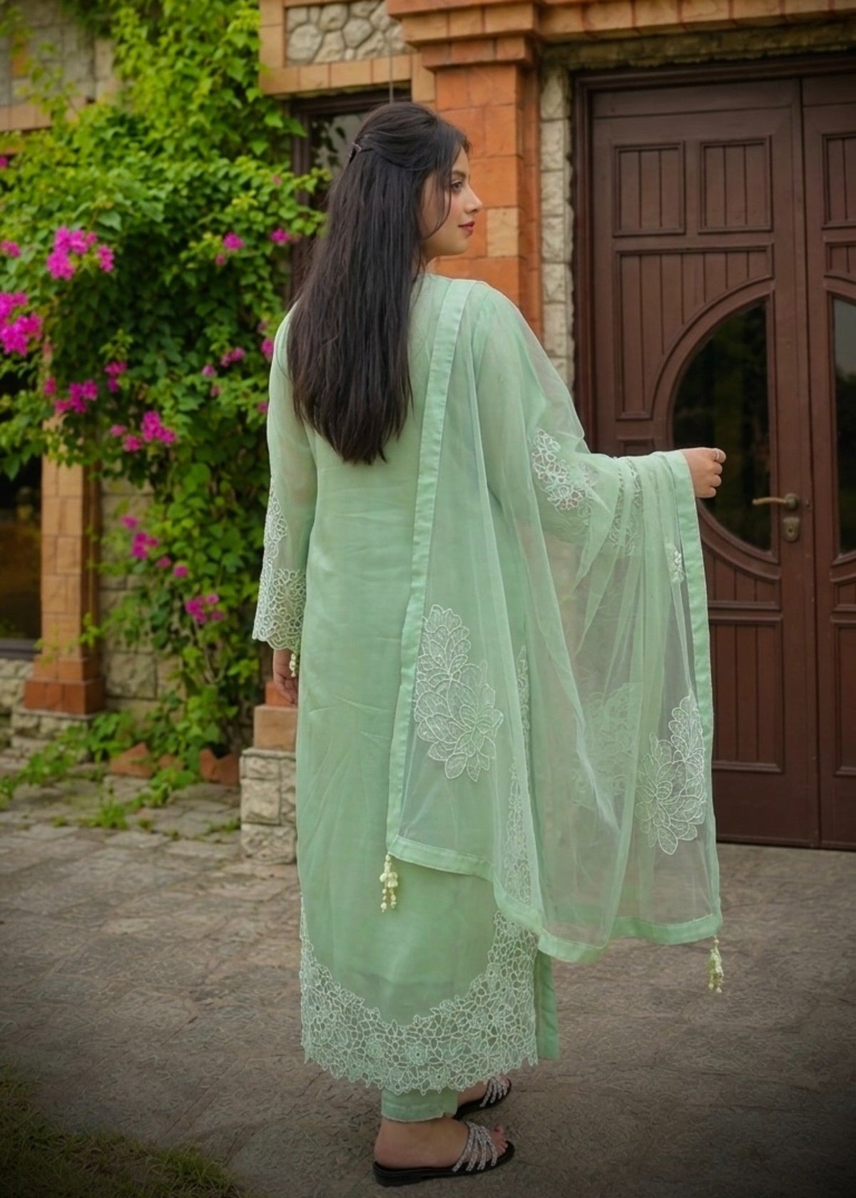 Festive Wear Pistachio Green Embroidered Silk Suit Online in Dubai DXB UAE Abudhabi Meena Bazaar