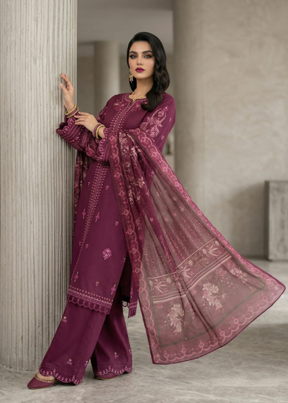 Festive Wear Plum Embroidered Lawn Suit Online in Sri Lanka India Australia