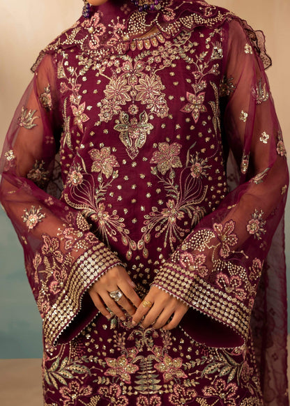 Festive Wear Plum Organza Farshi Shalwar Suit Online in Sri Lanka India Australia