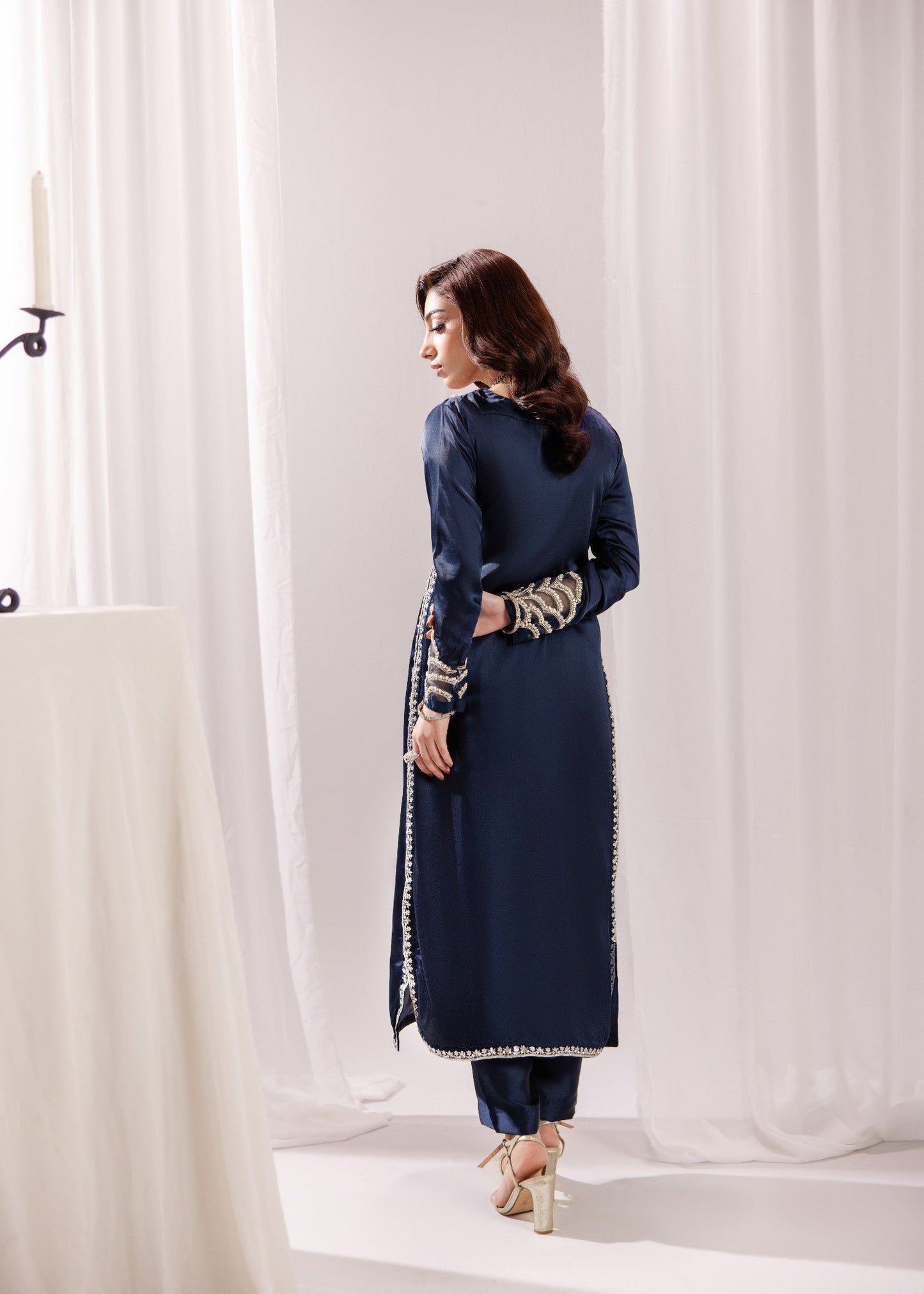 Festive Wear Prussian Blue Silk Kurta with Straight Trouser Online in Dubai UAE Abudhabi Ajman Sharjah