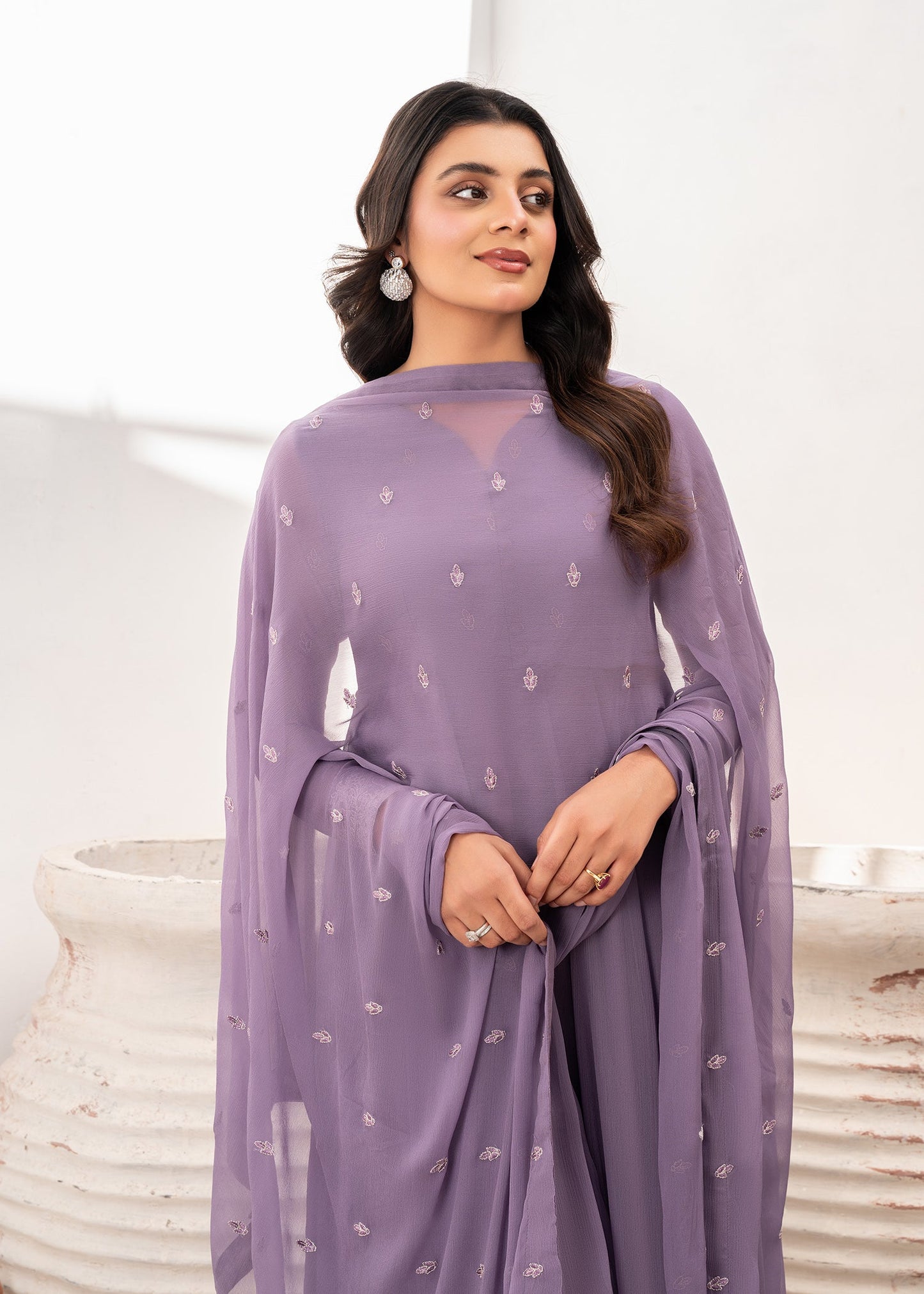 Festive Wear Purple Chiffon Embroidered Suit Online in Sri Lanka India Australia