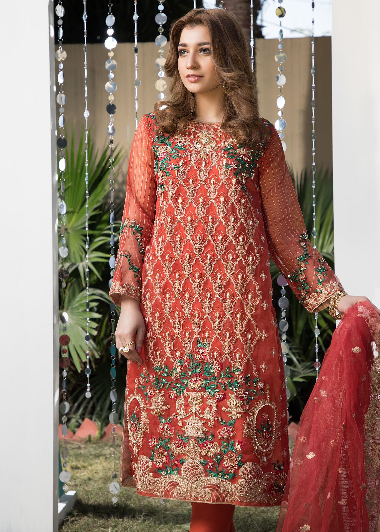 Festive Wear Rust Orange Organza Pakistani Suit Online in Sri Lanka India Australia