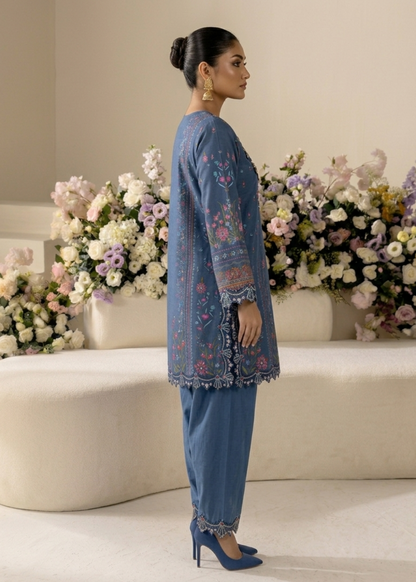 Festive Wear Sapphire Blue Embroidered Raw Silk 3 Piece Suit Online in Sri Lanka India Australia