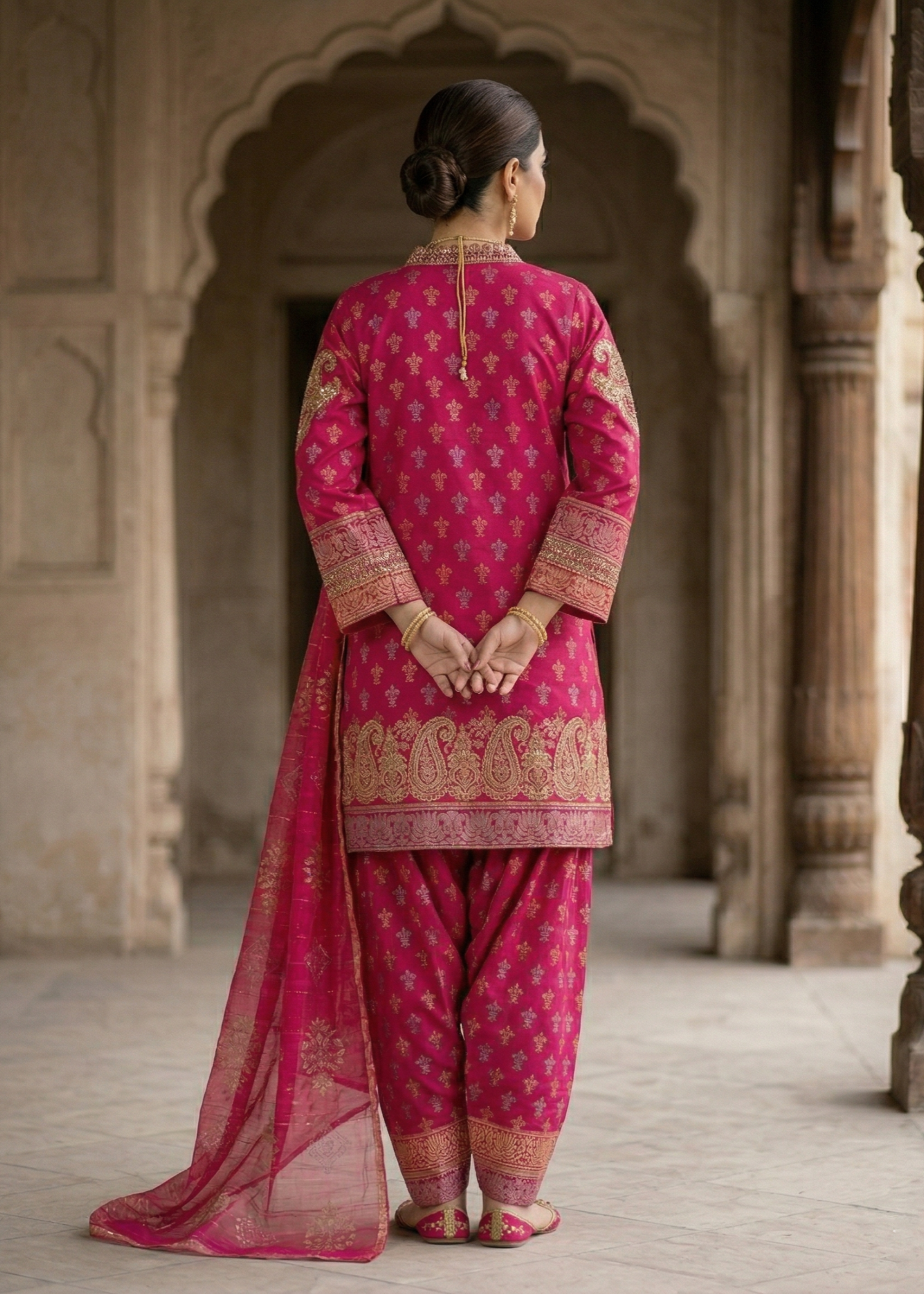 Festive Wear Shocking Pink Embroidered Suit Online in Sri Lanka India Australia