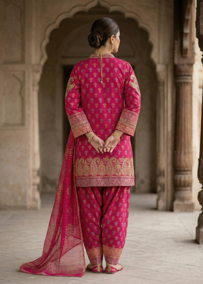 Festive Wear Shocking Pink Embroidered Suit Online in Sri Lanka India Australia
